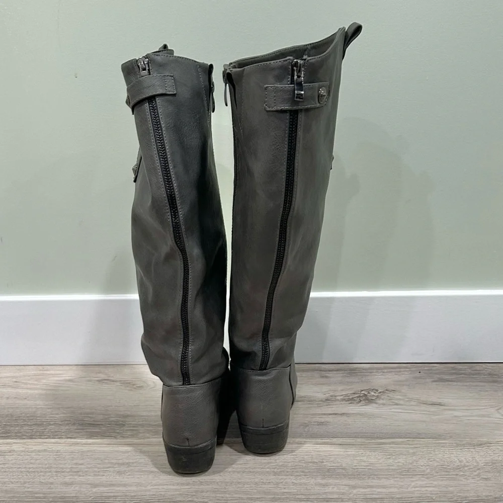 Dream Pairs Tall Riding Gray Faux Leather Fur Lined Boots Full Zip Up Size 8